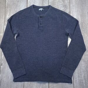 Wallace & Barnes Henley Men LT Blue Waffle Knit Thermal Long Sleeve F7053